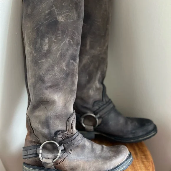 Distressed “Judgement” Tall Harness Moto Leather Boots - Steve Madden - Picture 13 of 16